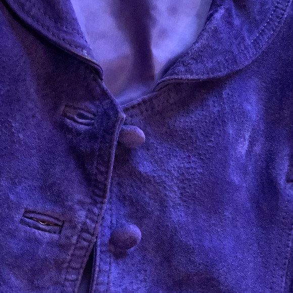 New Wave retro Vintage 80s purple genuine suede leather jacket size S M - Picture 2 of 13